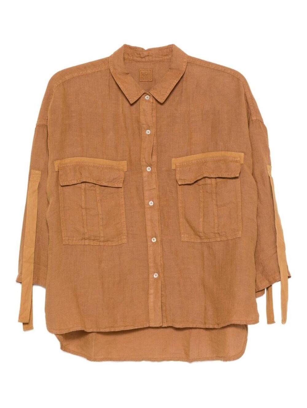 120% Lino Tie-Cuff Linen Shirt Rust Excellent Condition Size 46 (L)